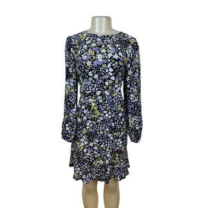 Ann Taylor Floral Women’s Black Lightweight Ruffled Hem Midi Dress Sz 8 - New